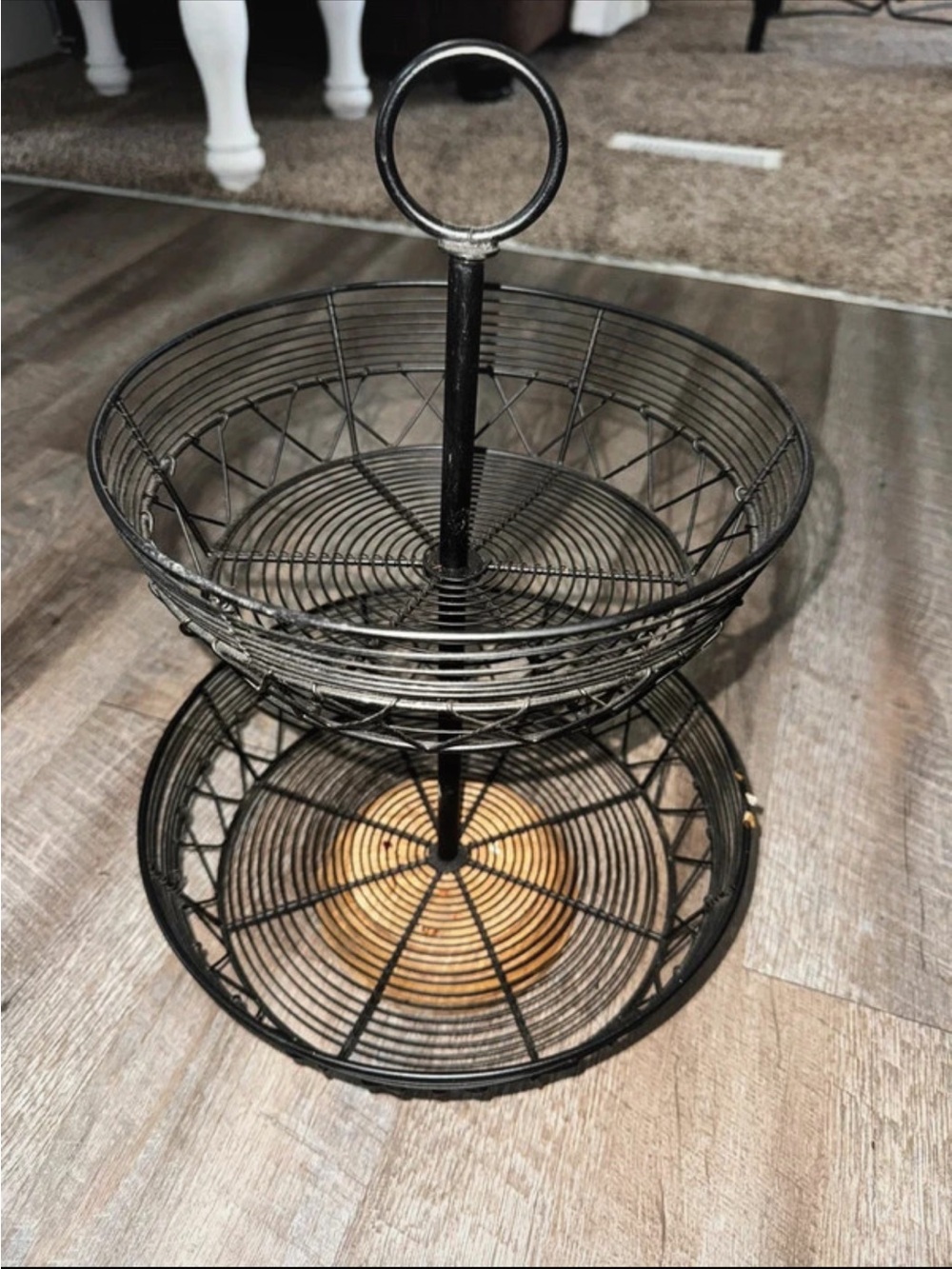 Two-Tier Metal Wire Fruit & Snack Basket - Black